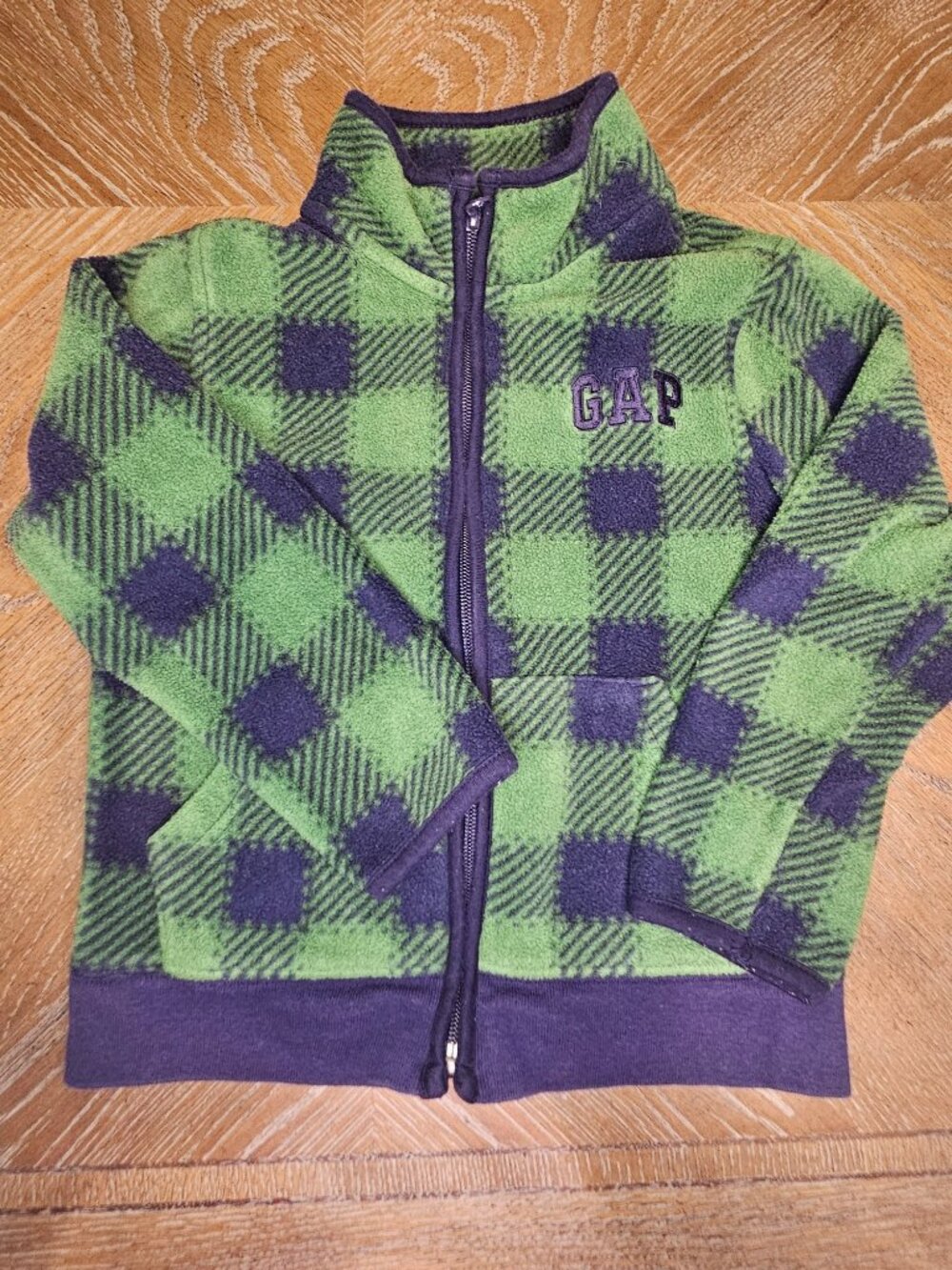 Baby Gap Boys 5 YRS Green Buffalo Plaid Fleece Zip-Up Jacket with Logo